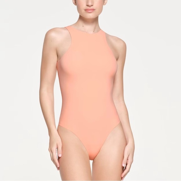 SKIMS Fits Everybody High Neck Bodysuit in Faded Nectar - Picture 1 of 2